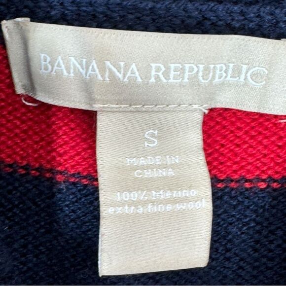 Banana Republic Striped Shawl Collar Button Up Cardigan Sweater Red Blue Small - Picture 10 of 12